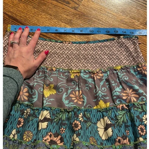 Johnny Was Biya | Silk Midi Tiered Patchwork Skirt Sz M - Picture 7 of 8